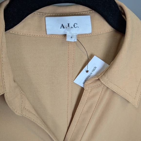 A.L.C. Florence Pleated Shirt Dress Raffia Tan Maxi Size 4 - Picture 7 of 13